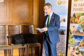 DAERA Minister Andrew Miur speaking at the event at Stormont earlier today