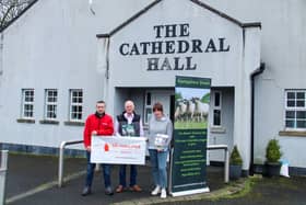 Pictured launching the event at Dromore Cathedral Hall are Peter Branker (Air Ambulance Northern Ireland), Trevor Todd (Hampshire Down Lamb Group lead) and Vicky McFadden (NI Hampshire Down Breeders' Association secretary).