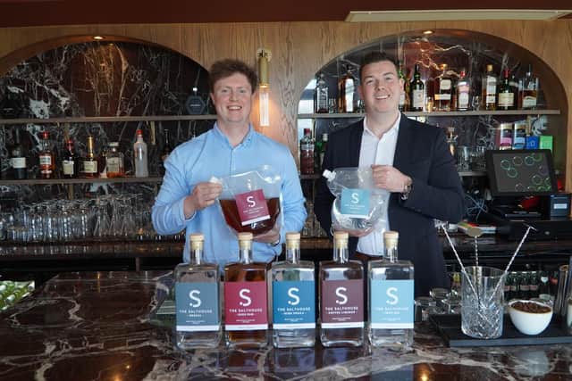 The Salthouse Hotel in Ballycastle, one of Europe’s most sustainable accommodation providers, has launched its latest venture in collaboration with Basalt Distillery, The Salthouse Spirits Range. This bespoke collection of spirits, including Gin, Rum, Vodka, Coffee Liqueur, and Mezcal, embodies the venue’s commitment to sustainability, craftsmanship, and innovation in what is another investment at the five-year-old venue.  Pictured James Richardson, Basalt Distillery and Carl McGarrity, The Salthouse Hotel