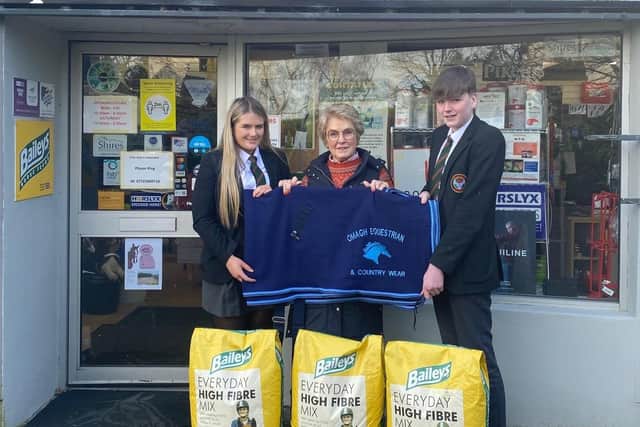 Ann Patterson from Omagh Equestrian with two riders (Jessica and Charlie) from Drumragh Showjumpers and Baileys Horse Feeds who are our two main sponsors.