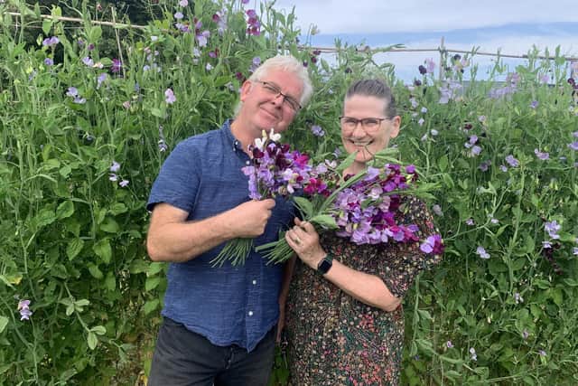 Ian and Paula Conroy from outside Armagh at their flower farm during filming for The Chronicles Of Armagh, which begins on BBC One Northern Ireland on Monday 19 February at 8pm. (Pic: BBC)