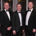 Andrew Muir MLA, centre, Minister of Agriculture, Environment and Rural Affairs pictured with David Garrett, left, interim CEO NIGTA and Gary McIntyre, President NIGTA at the 'Grain Trade Annual Dinner. Photograph: Columba O'Hare/ Newry.ie