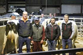 David and Wesley Gordon, Annalong are joined by NI HYB Coordinator Andrew Patton, Newtownards and Scott Armstrong, Electromech Agri, Sponsor at the event at Annalong Holsteins