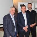 Victor Chestnutt, chairman, and John Moore, CEO,  Sustainable Ruminant Genetics, pictured at the NI Aberdeen Angus Club’s AGM with vice-chairman Ian Browne, and chairman Peter Lamb. Picture: Julie Hazelton