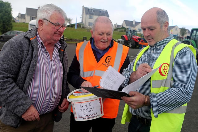 Paddy McGill, Arthur McCormick and Kevin McLaughlin pictured at the Glens of Antrim tractor run in Cushendall on May Day.