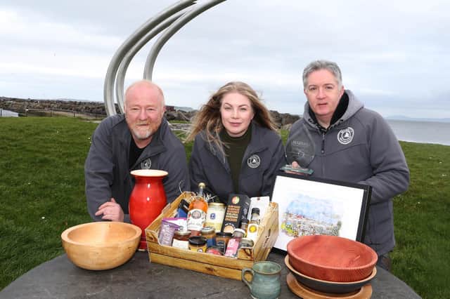 Richard Phelan and  Eoin McConnell, producers from Naturally North Coast and Glens Market, with Shauna McFall. The market has won the UK Best Small Speciality Market 2023 at the Great British Market Awards. PICTURE KEVIN MCAULEY/MCAULEY MULTIMEDIA