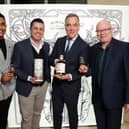 Kyllin Vardhan and Michael Morris from Hinch Distillery are pictured with friend of Hinch James Nesbitt and event host Pete Snodden