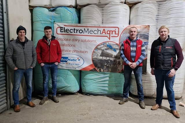 Scott Armstrong, Business Development Manager, Electromech Agri, Mark and Tommy Henry, hosts and Gary Mclean, Director of Electromech Agri, sponsor.