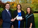 Julianne Edgar (Kilkeel) was presented with the Dale Farm Co-Operative Award by Paul Reaney (Farm Services, Dale Farm) at the Greenmount Campus autumn graduation event. Julianne received the award for performance in milk production and was congratulated by Cathy Adams (CAFRE, Lecturer)