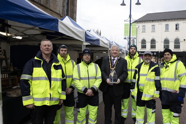 Mayor of Causeway Coast and Glens, Councillor Steven Callaghan congratulates the team of Council staff behind the award-winning Causeway Speciality Market. Pic: McAuley Multimedia