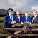 St Killian’s College Carnlough ABP Angus Youth Challenge Overall Winners, from left, Alex McAlister, Emma Mitchell and Peter Agnew with Charles Smith Certified Irish Angus and George Mullan Managing Director of ABP in Northern Ireland. Pic: McAuley Multimedia