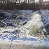 Drivers are urged to take care due to a damaged verge and exposed drain on the Farlough Road, The Birches, County Armagh.