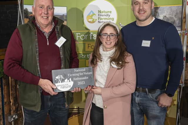Ruth and Scott Walker received acknowledgement of their great work by being appointed one of this year's Farming For Nature Ambassadors, photed here with NFFN Chairperson Stephen Alexander