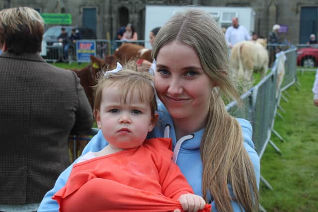 Enjoying their day at Fermanagh Show 2023: Fionna Daly (18 months old), from Loughmacrory, Omagh and Courtney Devine, Newtownstewart. Pic: Richard Halleron