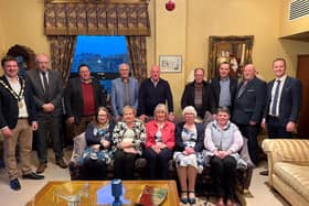 Members of the Harry Ferguson Celebration Committee join Councillors Andrew Gowan and Caleb McCready, and the Mayor of LCCC, at a reception in Lagan Valley Island