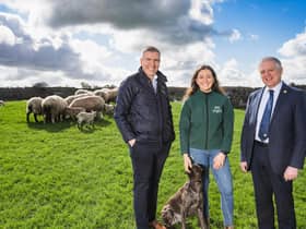 Pictured are Ian Stevenson, chief executive of the LM , Emily McGowan from Millbank Farm and William Irvine, UFU