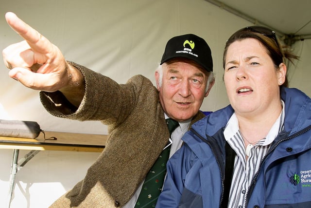 Irish National sheepdog society president Eric Barefoot explains the competition intricacies of the international sheepdog trials to Agriculture Minister Michelle Gildernew who visited the event at Massereene Farm, Antrim, in September 2012. Picture: Farming Life archives