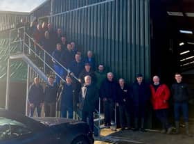 Members of the Ballyclare and Larne groups while at a recent farm tour of Roger and Hillary Bells Farm in Kells.