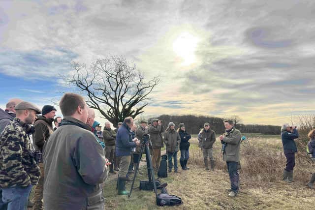 Farmer Patrick Barker explained what they have done on Lodge Farm to help farmland birds thrive. Picture: Submitted