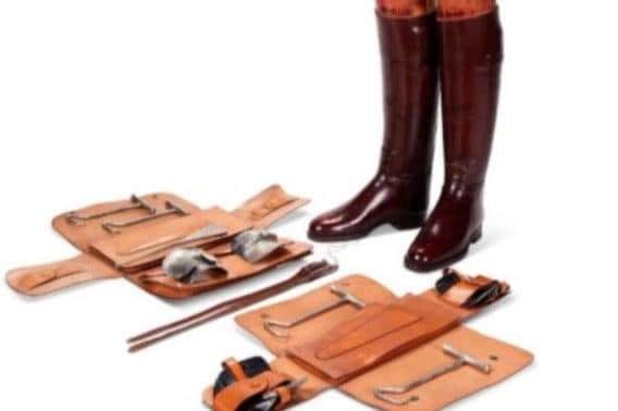 H. R. H. Princess Margaret’s brown leather riding boots by Royal equestrian boot makers, Maxwell of London. Stamped: 'H.R.H. Princess Margaret' and accompanied by cases, boot pulls and collection of riding crops. Estimate of £300-£500 (lot 4) (Image: Dreweatts)