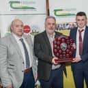Pictured at the presentation of the Teagasc Professional Diploma in Dairy Farm Management at Teagasc Moorepark, Fermoy, Co Cork, are (left to right) Aidan Foley, Irish Farm Managers Association (sponsor), John O'Brien, Master Farmer, Conor Wynne, Newbridge, Co Kildare, receiving the Student of the Year award, and Jerry Twomey, Irish Farm Managers Association. Picture: O'Gorman Photography