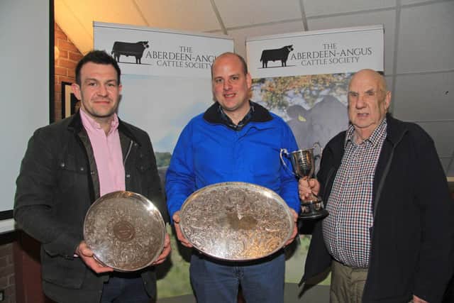 Adrian and Graeme Parke’s Coolermoney Herd had another successful show season in 2023. They received awards from club chairman Peter Lamb. Picture: Julie Hazelton