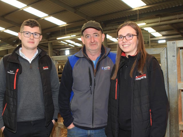Dungannon vendor Owen Martin, Dromintee, Newry, pictured with David Henderson and Maeve Birt from Moore Concrete. Picture: Julie Hazelton
