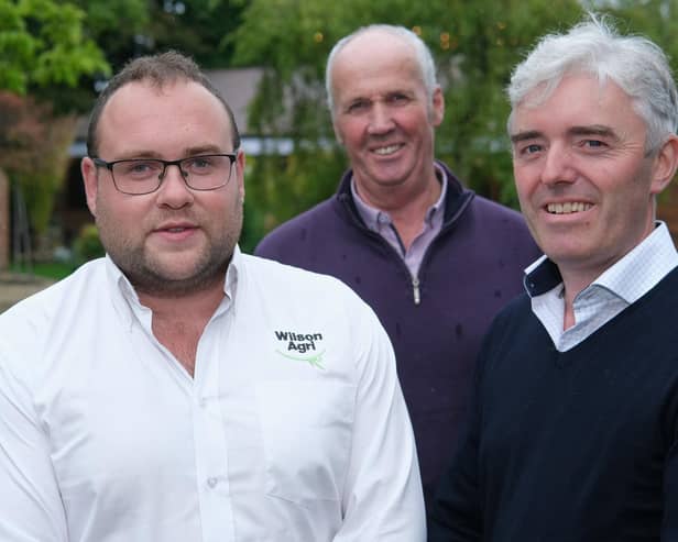 Sponsor Darren Hamill, Wilson Agriculture, with Holstein NI members Wallace Patton and Stuart Smith. Photograph: Columba O'Hare/ Newry.ie