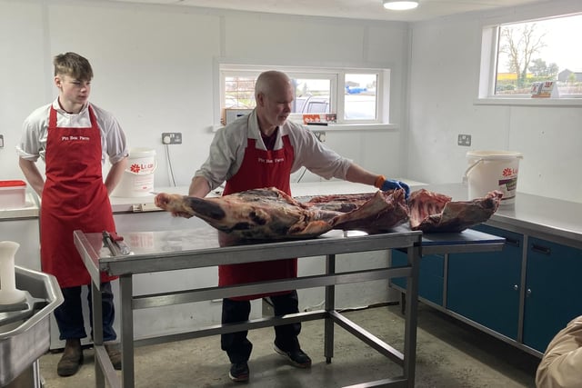 David Neill discusses the carcase before breaking it into cuts.