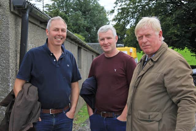 Hugh Burgess, Ballygowan; Michael Crawley, Armagh; and Basil Johnston, Enniskillen, pictured at the NI Aberdeen Angus Club’s open day in Fivemiletown. Picture: Julie Hazelton