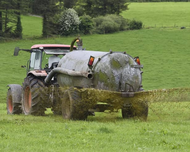 A farmer spreading slurry in field. Pic: Belinda Sullivan/Shutterstock