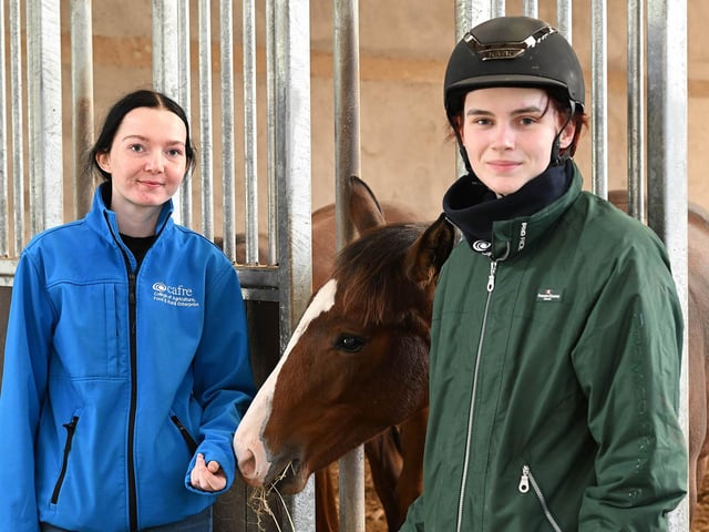 Students Jessie Gibson (Level 3 Equine Management) and Ryann McPhillips (BSc (Hons) Equine Management), discussed their learnings within breeding modules to potential students at the Equine Open Day.