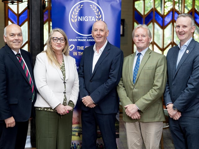 Clarence Calderwood, NIGTA Vice President, Mary Stevenson, Trouw, Jim Uprichard, Trouw, James McCulloch, AIC Head of Feed Sector and Aidan Fisher, NIGTA President.