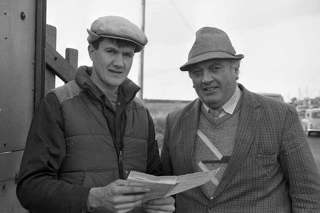 They had been ploughing straight furrows at Groomsport, Co Down, at the end of January 1992. Competitors from all over the province showed of their expertise at the Newtownards Young Farmers’ Club ploughing match. Stephen Donnan, secretary of Newtownards YFC, and James McKee, chairman, at the match at Groomsport. Picture: Farming Life/News Letter archives