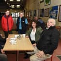Dr Rebecca Orr, Christina Faulkner, Yvonne Carson  chatting to local farmers at Ballymena mart
