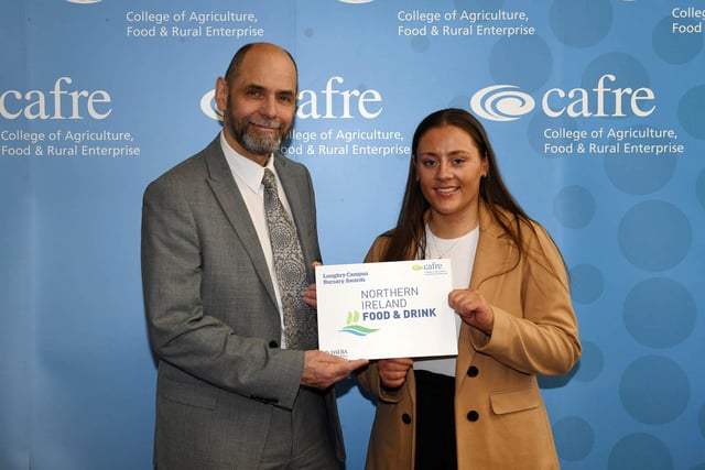 Leah McKeown, a first-year student on the BSc (Hons) Degree in Food Business Management course at Loughry Campus was awarded with the Northern Ireland Food and Drink Association (NIFDA) Bursary. Leah, a student from Ballygowan was presented with the award by Harry Hamilton, Project Manager, NIFDA.