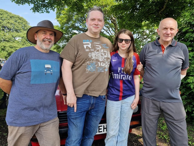 Graham Farthing, Poyntzpass, Mark and Beth McComiskey, Poyntzpass, and Maurice Kerrin, Newry, at this year's Kilbroney Vintage Show which was held at Kilbroney Forest Park, Rostrevor. Picture: Darryl Armitage