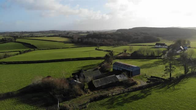 Approximately 45 acres of agricultural land, a disused dwelling which may have potential as a building site and a farmyard with a range of outbuildings is now on the market in Northern Ireland for offers over £600,000. Image: Bensons
