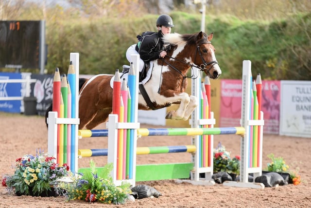 Olivia Stewart riding Shadow of A Star, members of the winning 85cm Novice team from Rathfriland High School