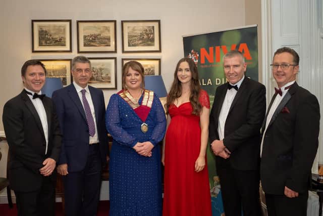 Mr Colin Smith CEO LMC, David Graham CEO of Animal Health Ireland, NIVA President Dr Esther Skelly-Smith MRCVS, Gill Gallagher CEO NIGTA, Ian Stevenson CEO Dairy Council NI and William Sherrard CEO VSSCO. Pic: Chris Neely