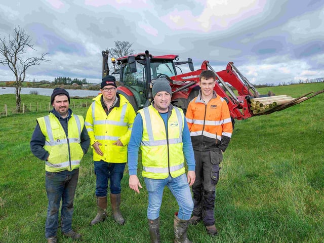 From left: Gareth Hughes and Patrick McDonald of McDonald Contracts; NI Water Catchment Officer Peter John Quinn and Connor McDonald from McDonald Contracts taking part in the scheme that saw farmers and landowners across more than 80 hectares of Co Armagh part in the scheme spearheaded by NI Wate
