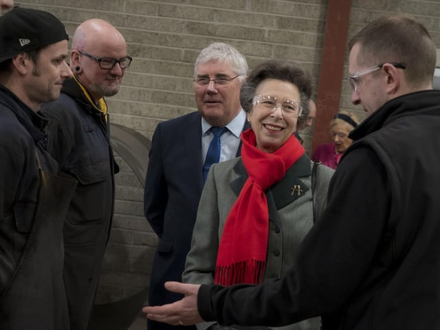 Princess Anne chats with employees during a visit to Agri Fleming on Thursday morning. (Pic: Freelance)