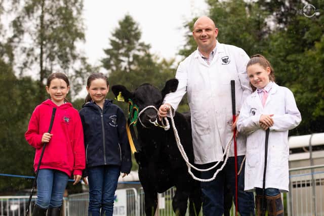 Aaron Parke and daughters, Jasmine, Alesha and Amelia, from Strabane, with their reserve junior male champion Coolermoney Ragnor Z322. Picture: Julie Hazelton 