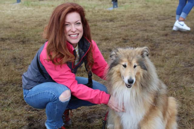 Deirdre Delamere, from New York, with her rough haired Collie - Callum - at Castlewellan Show 2023. Picture: Richard Halleron