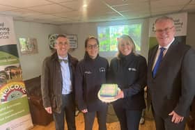 Pictured on Laurelview Farm celebrating 10 years of the Social Farming Support Service are the Health Minister Mike Nesbitt and Minister of Agriculture, Environment and Rural Affairs with Nikki Foster-Moreira and Aoibeann Walsh from Rural Support.