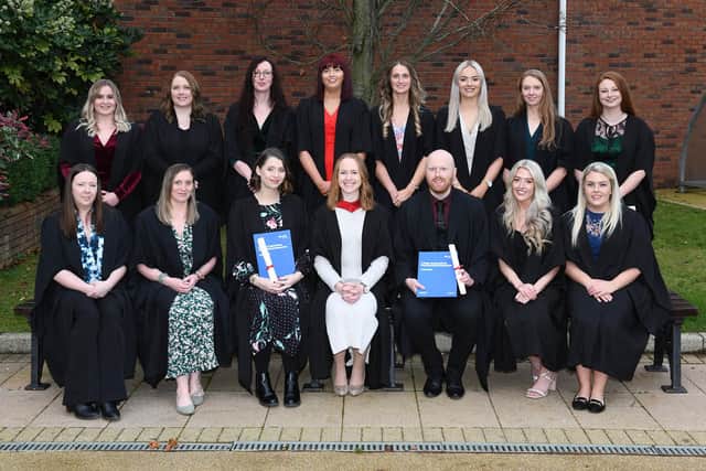 A selection of the Level 3 Diploma in Veterinary Nursing (Companion Animals) who graduated last Friday from Greenmount Campus with their CAFRE Lecturer Claire Morris.