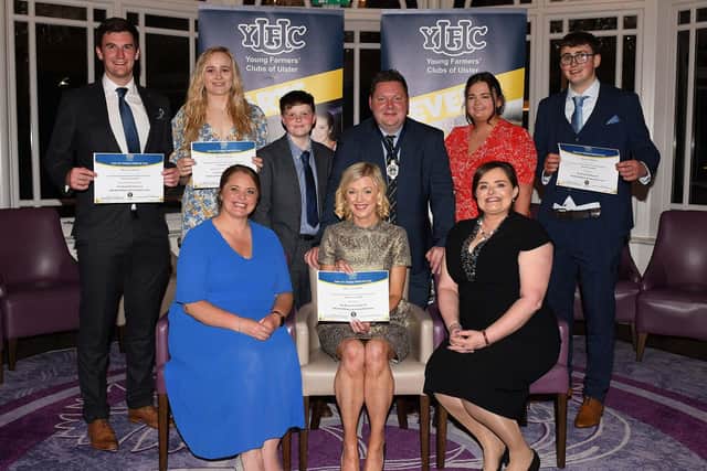 Finvoy YFC who placed second in the one act competition with YFCU president, Stuart Mills and NFU representative, Lauren Hamilton