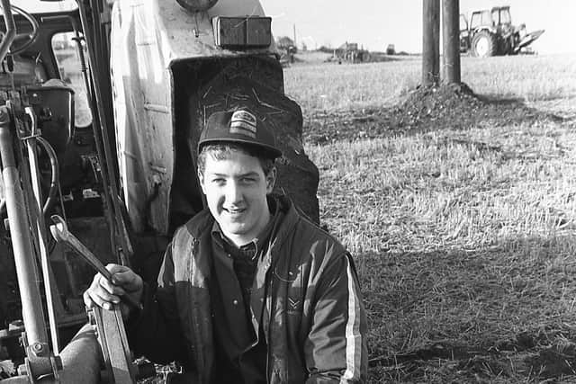They had been ploughing straight furrows at Groomsport, Co Down, at the end of January 1992. Competitors from all over the province showed of their expertise at the Newtownards Young Farmers’ Club ploughing match. Pictured is Ian Gibson from Hillsborough Young Farmers’ Club who was the youngest competitor at Groomsport. Picture: Farming Life/News Letter archives
