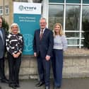 L-R: Evora Hospice Chair Paddy Loughran, CEO Liz Cuddy with Health Minister Mike Nesbitt and Bridget Lynch, Director of Care Services.