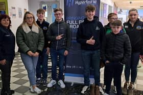 Straid YFC with Hyperfast NI representative at the YFCU ten pin bowling competition held at Dundonald Icebowl. Picture: YFCU